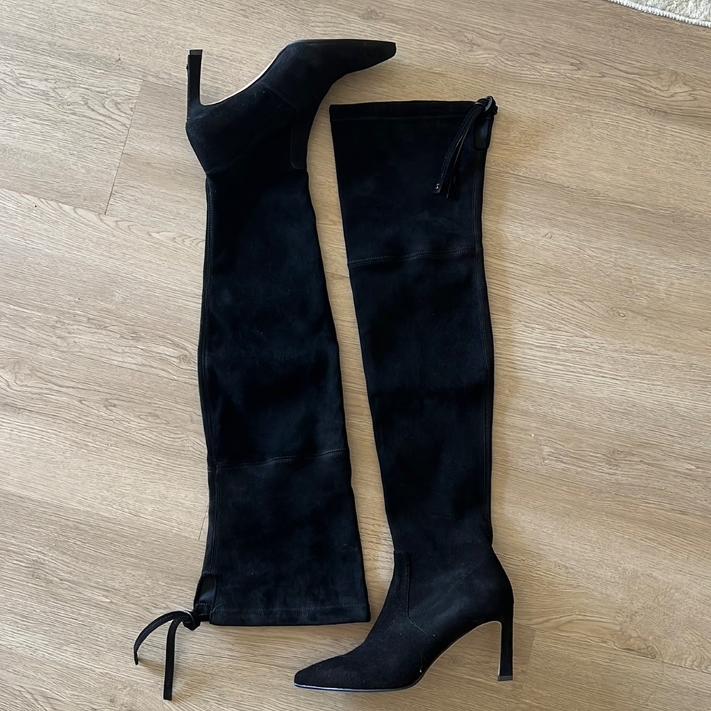 Stuart Weitzman Natalia 75 Suede Over The Knee Thigh High Black Boots